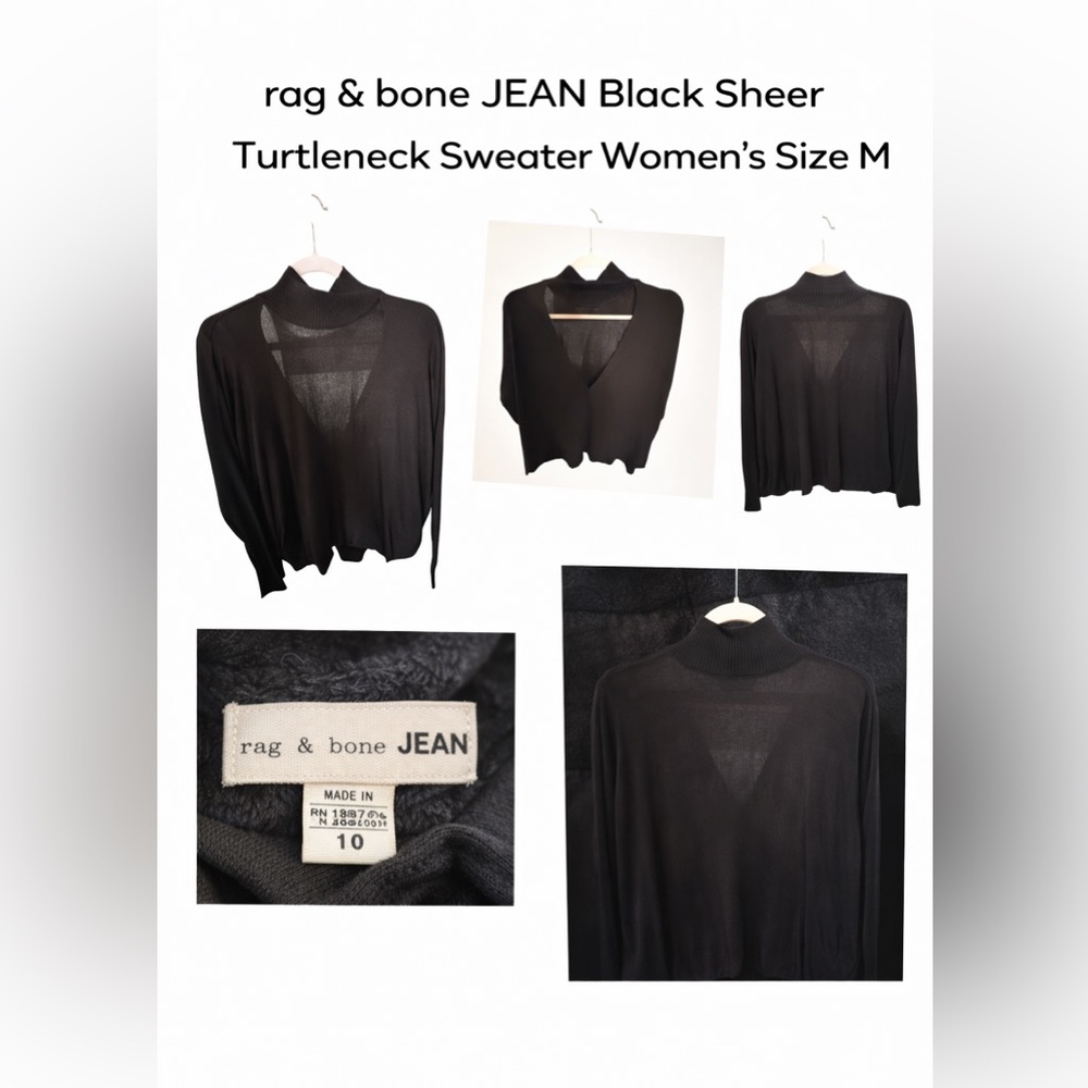 rag & bone Black Sheer Turtleneck Sweater